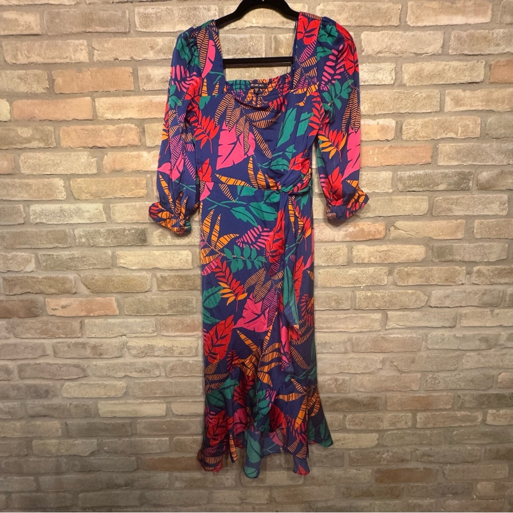 Skies Are Blue Vibrant Colorful Tropical Leaves Dress SZ XS